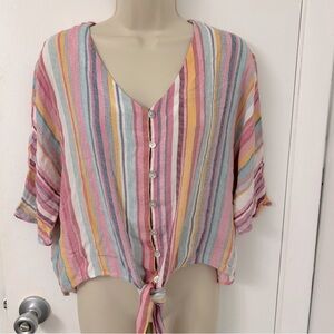 La miel | colorful striped button down tie front top